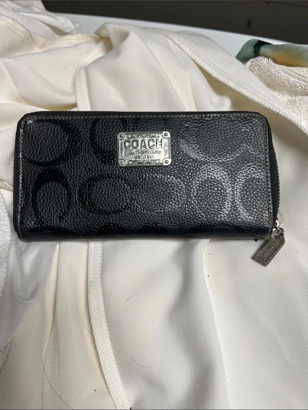 COACH Black Signature Zip Around Continental Wallet
